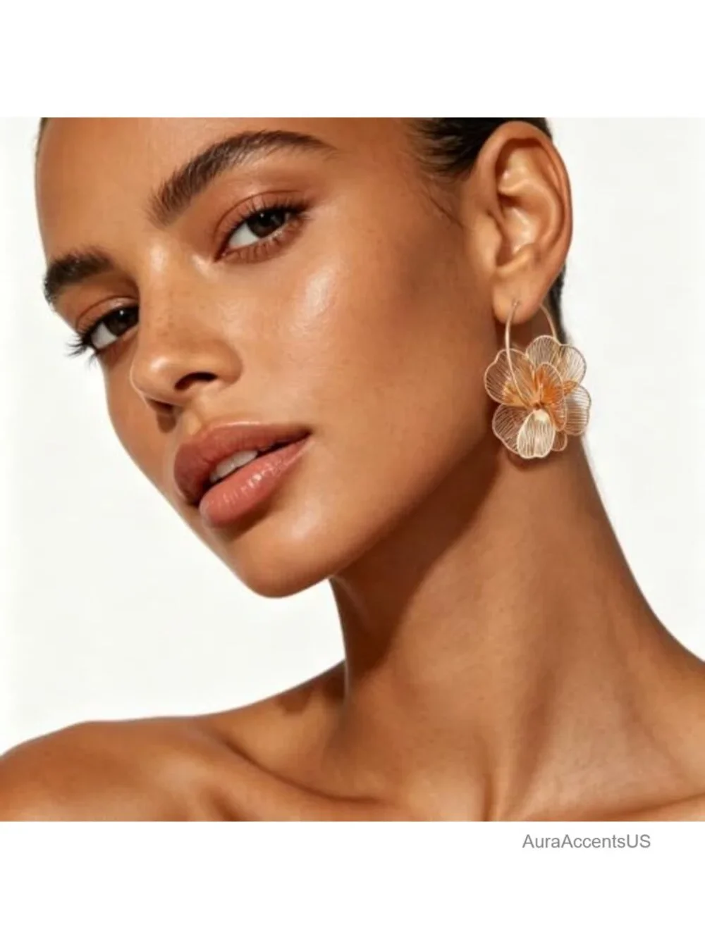 Dangle Flower Gold Hoop Earrings for Women - Lightweight Tarnish-Resistant Gift